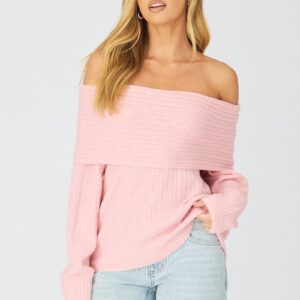 Ally Fashion Pink Fold Down Bardot Knit Top Long Sleeve