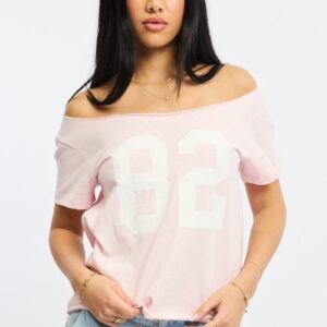 Pink Graphic Tee Off Shoulder