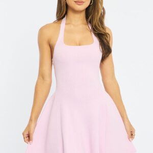 Pink Halter Neck Knit Dress