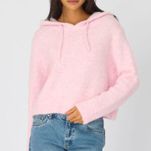 Pink Knit Hoodie Long Sleeve | Ally Fashion