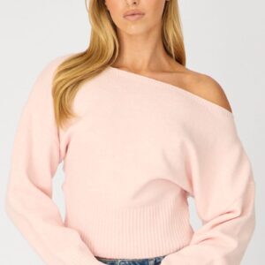 Ally Fashion Pink Knit Top Off Shoulder Long Sleeve Pink Knit Top Off Shoulder Long Sleeve
