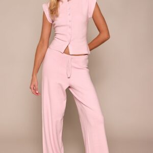 Pink Knitted Drawstring Trousers