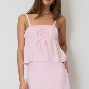 Ally Fashion Pink Linen Blend Mini Skort High Rise Shorts Lined Pink Linen Blend Mini Skort High Rise Shorts Lined