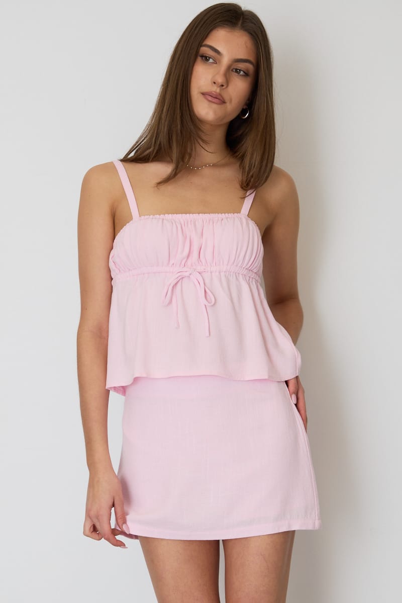 Ally Fashion Pink Linen Blend Mini Skort High Rise Shorts Lined