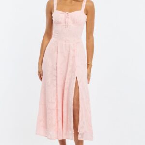 Pink Midi Dress Burn Out