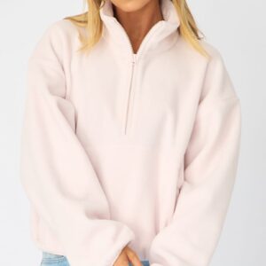 Pink Oversized Fit Long Sleeve Fleece Sweater