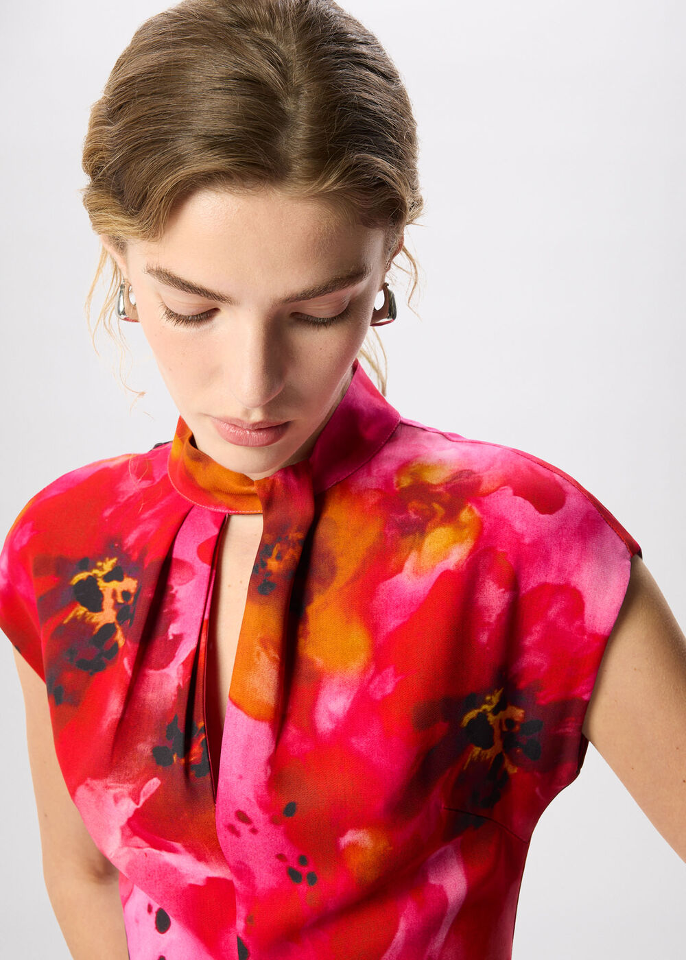 Pink Painterly Floral Midi Dress - Image 2
