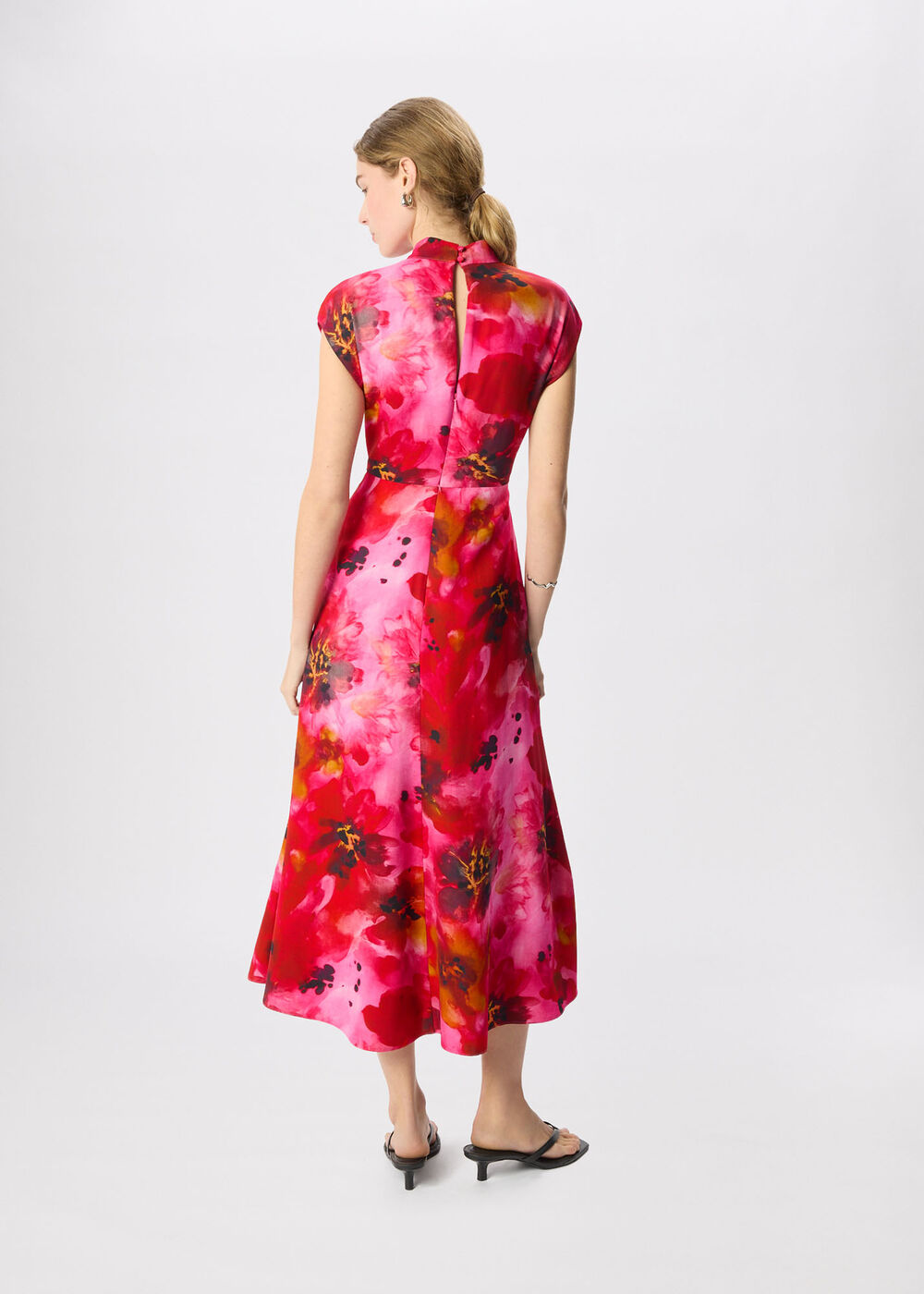 Pink Painterly Floral Midi Dress - Image 3