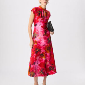 Pink Painterly Floral Midi Dress