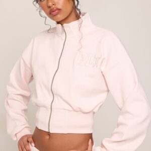 PrettyLittleThing Pink PLT Cropped Funnel Neck Zip Up Jacket