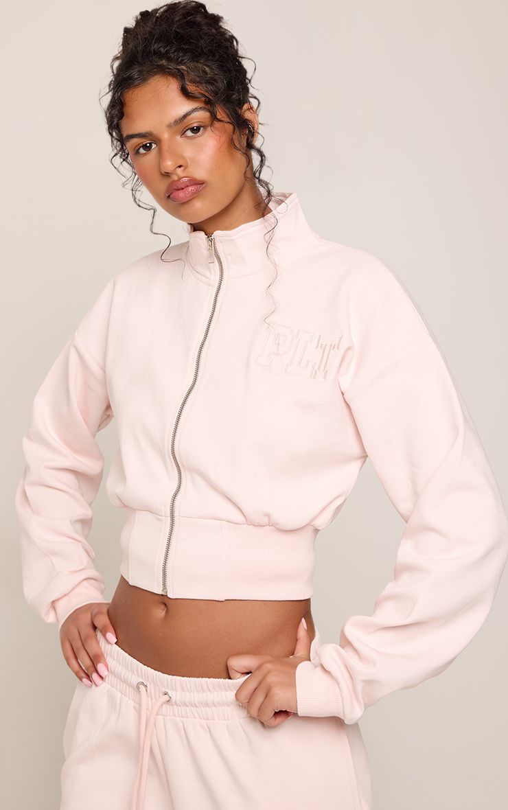 PrettyLittleThing Pink PLT Cropped Funnel Neck Zip Up Jacket