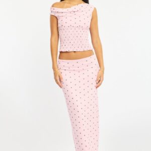 Ally Fashion Pink Polka Dot Mesh Skirt Elasticated Picot Trim Midaxi Pink Polka Dot Mesh Skirt Elasticated Picot Trim Midaxi