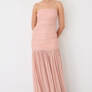 Ally Fashion Pink Polka Dot Strapless Bodycon Maxi Dress
