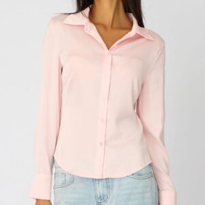 Ally Fashion Pink Satin Shirt Collared Long Sleeve