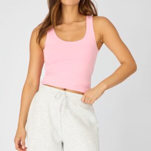 Pink Sleeveless Scoop Neck Tank Top