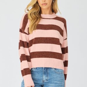 Pink Stripe Chenille Stripe Knit Sweater