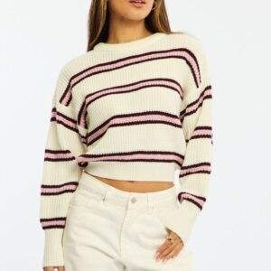 Pink Stripe Knit Top Long Sleeve Color Block