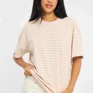 Pink Stripe Oversized Tee Short Sleeve