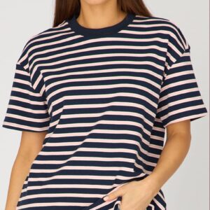 Pink Stripe Oversized Tee Short Sleeve