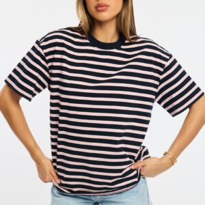 Pink Stripe Oversized Tee Short Sleeve