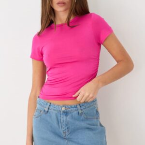 Ally Fashion Pink T-shirt Short Sleeve Crew Neck Modal Pink T-shirt Short Sleeve Crew Neck Modal