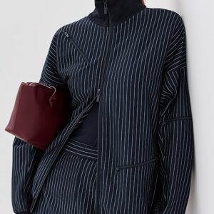 Pinstripe Active Knit Zipper Detailed Track Jacket