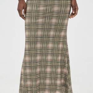 Plaid Mesh Maxi Skirt