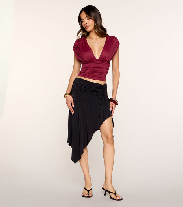 Windsor Plans in Motion Ruched Asymmetrical Midi Skirt