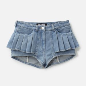 GRACE ELWOOD Pleats Washied Denim Shorts