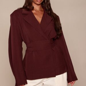 Plum Wrap Detail Blazer | PrettyLittleThing Australia