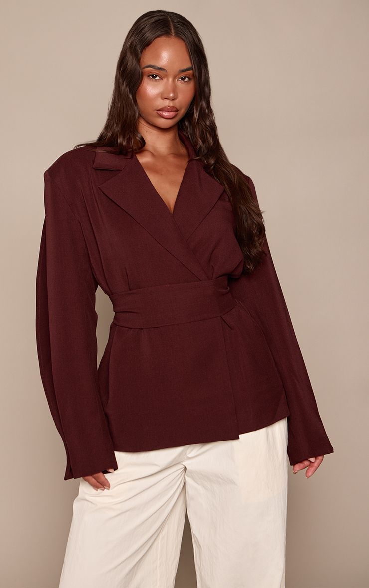 Plum Wrap Detail Blazer | PrettyLittleThing Australia