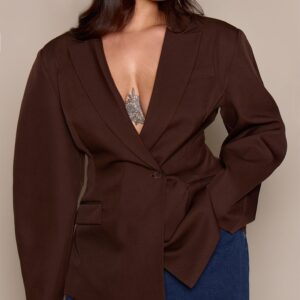 Plus Chocolate Asymmetric Detail Cocoon Sleeve Blazer