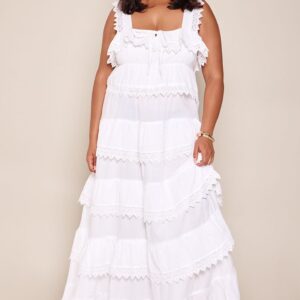 PrettyLittleThing Plus White Tiered Strappy Maxi Dress Plus White Tiered Strappy Maxi Dress