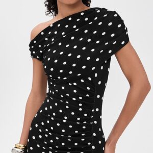 Self Portrait Polka Dot Draped Knit Mini Dress