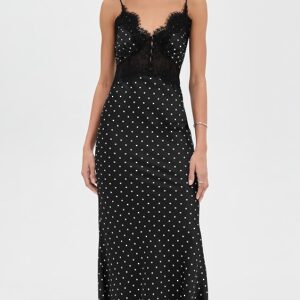 Self Portrait Polka Dot Satin Lace Maxi Dress