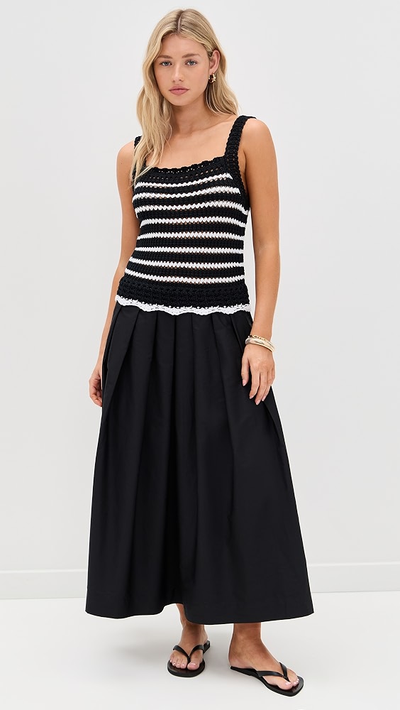 Madewell Poplin Crocheted Knit Midi Dress