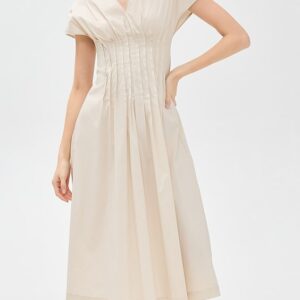 MEIMEIJ Poplin Dress with Mini Pleats at Waist
