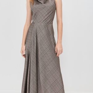 Vince Pressed Plaid Cowl Neck Dress
