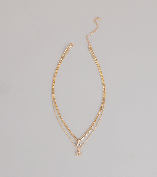 Windsor Pretty Glam Rhinestone Flower Charm Layered Necklace