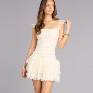 Pretty Moves Lace Ruffle Skater Dress