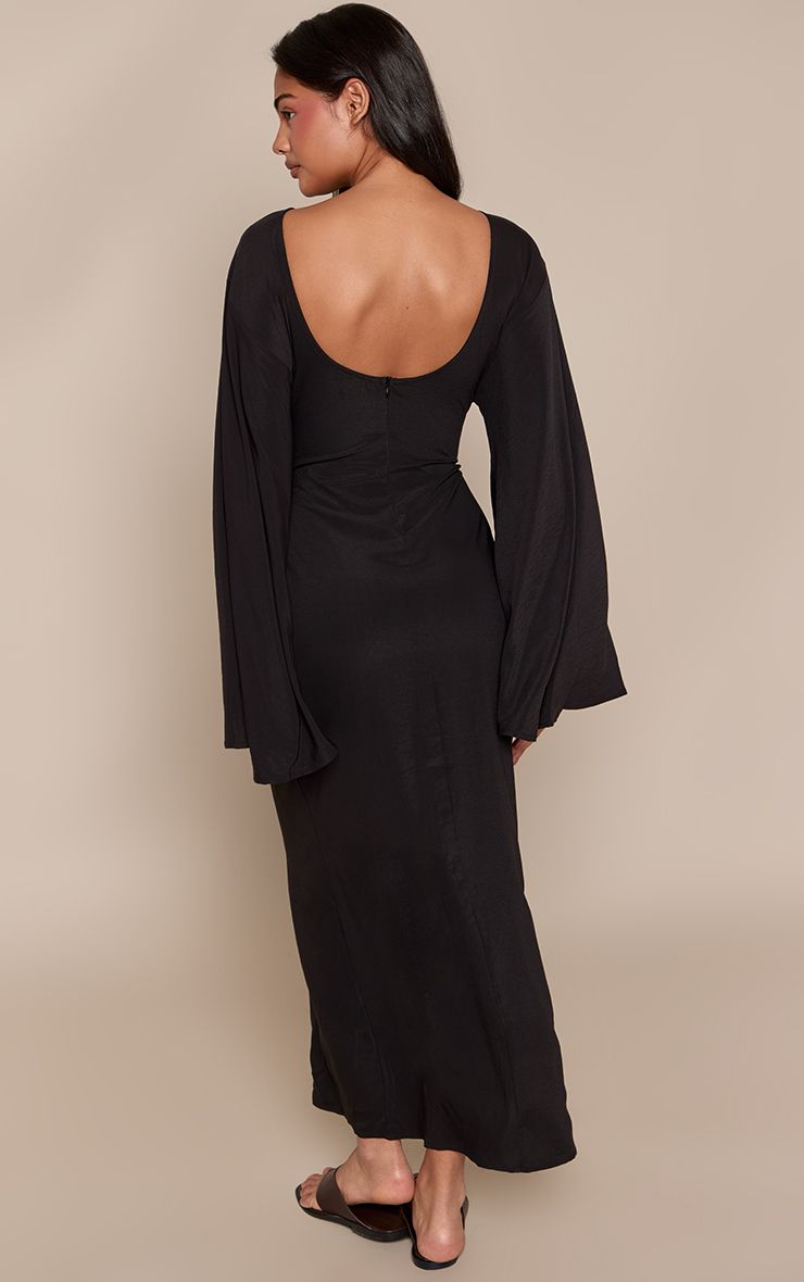PrettyLittleThing Black Floaty Woven Flared Sleeve Maxi Dress - Image 2