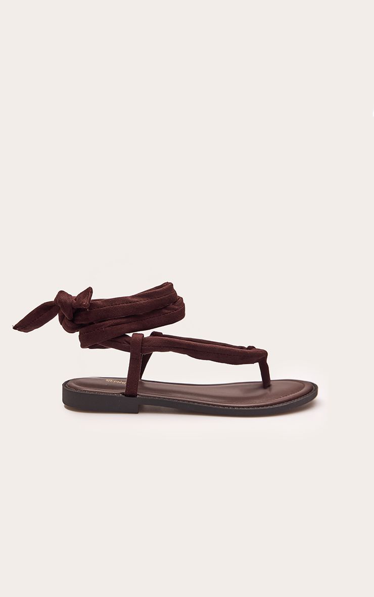 PrettyLittleThing Chocolate Faux Suede Tube Strap Toe Thong Sandals - Image 2