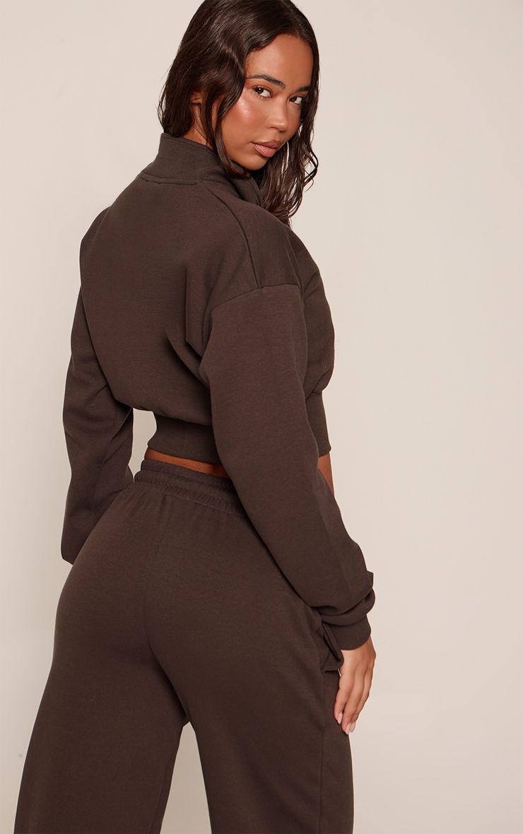 PrettyLittleThing Chocolate PLT Cropped Funnel Neck Zip Up Jacket - Image 2