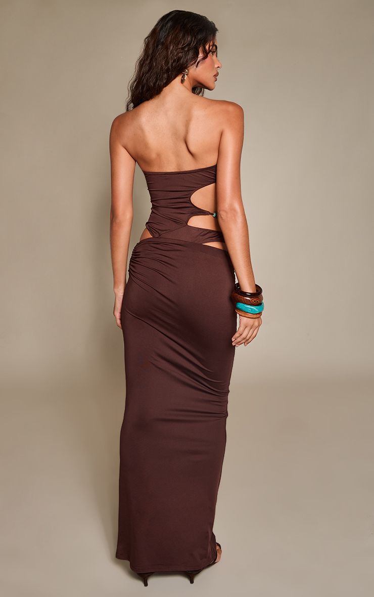 PrettyLittleThing Chocolate Soft Touch Asymmetric Maxi Skirt Co-ord - Image 3