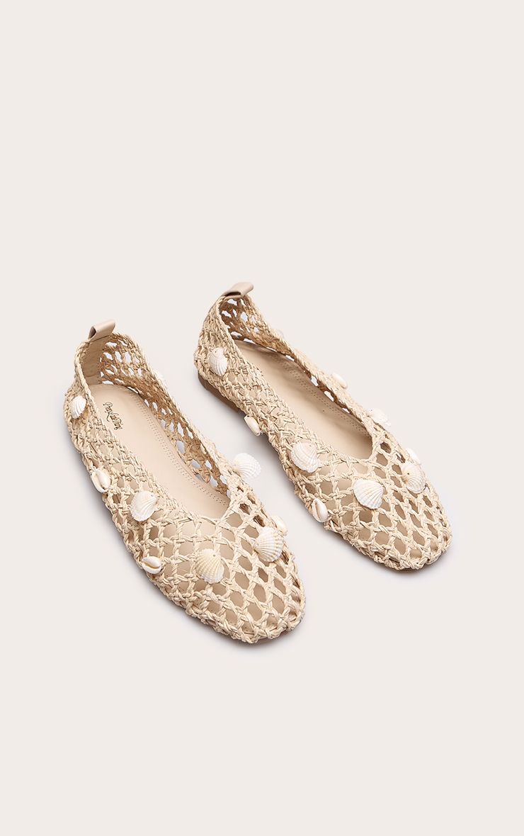 PrettyLittleThing Cream Crochet Shell Trim Ballet Flats - Image 3