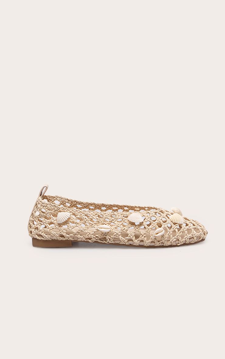 PrettyLittleThing Cream Crochet Shell Trim Ballet Flats - Image 2