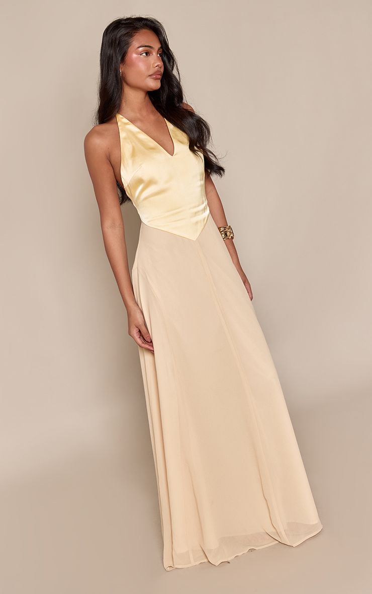 PrettyLittleThing Lemon Satin Contrast Strappy Maxi Dress - Image 3