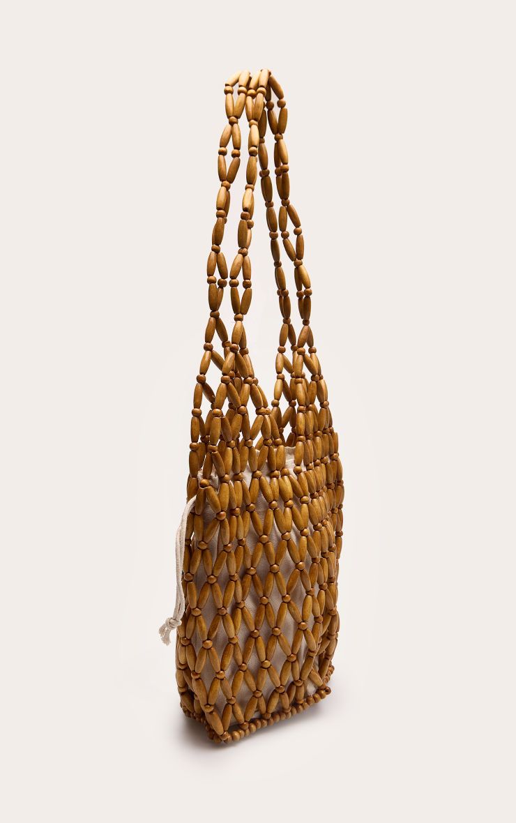 PrettyLittleThing Natural Wooden Bead Bucket Bag - Image 3