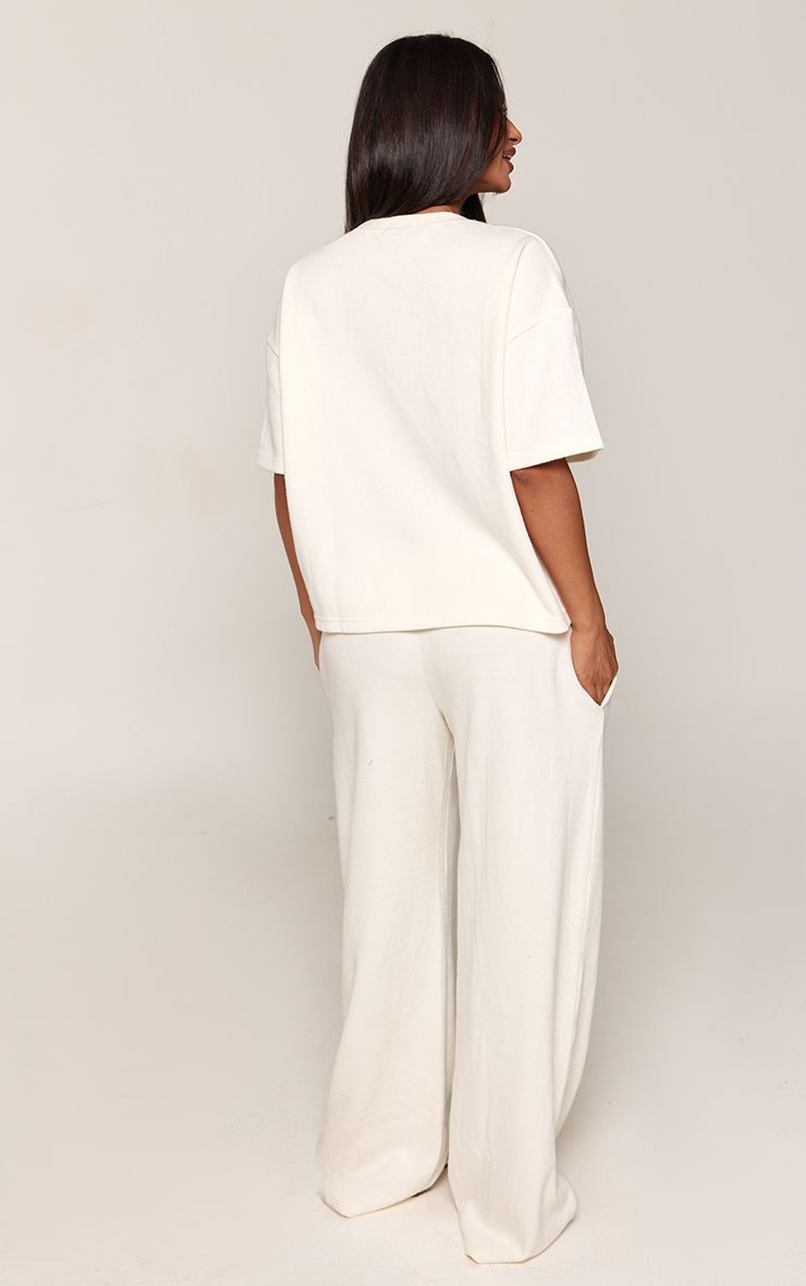 PrettyLittleThing Petite Cream Soft Touch Wide Leg Joggers Co-ord - Image 3