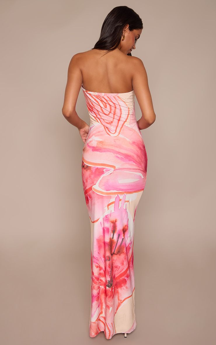 PrettyLittleThing Pink Flower Print Bandeau Maxi Dress - Image 2